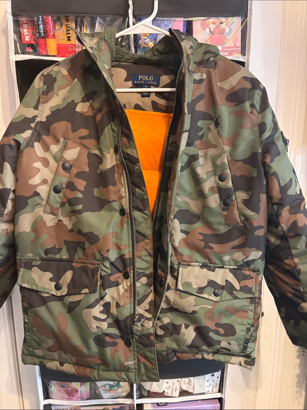 Polo by Ralph Lauren big kids Camouflage Hooded Field Jacket with Orange Liner